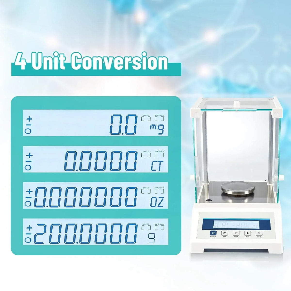 Lab Scale, Digital Analytical Balance 220g/ 0.1mg, High Precision Scientific Precision Scale Accuracy 0.0001g, Balance Scale for Coin/Jewelry/Powder with Weights and RS232 Interface