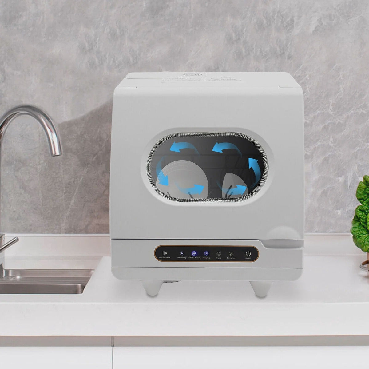 1200W mini Portable Countertop Dishwasher 360 Rotating Deep Cleaning Dishwasher
