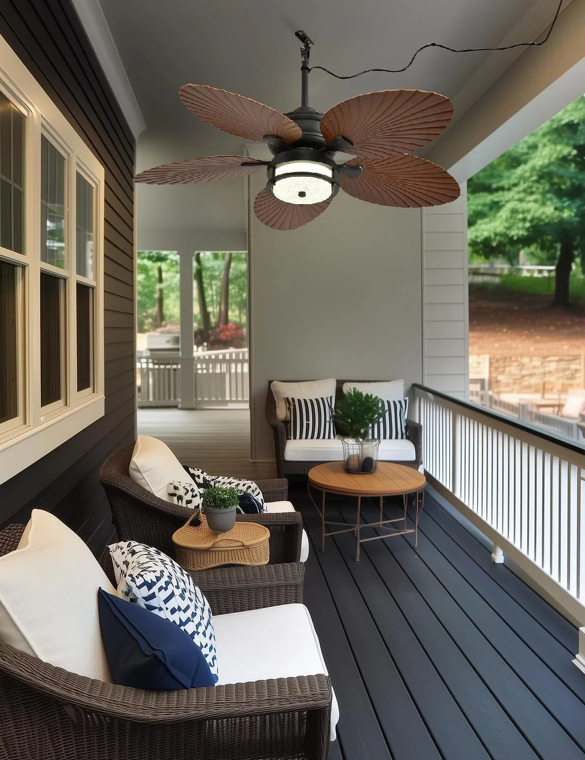 52-inch outdoor ceiling fan - tropical palm leaf fan - plug-in wall-mounted model