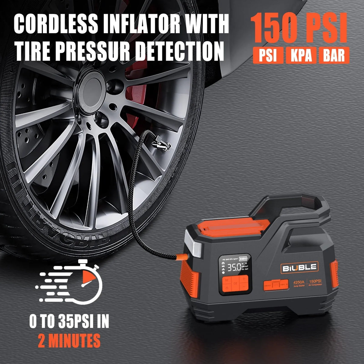 Car Jump Starter with Air Compressor, 4500A Peak 26800mAh 12V Auto with 150PSI Tire Inflator(up to All Gas or 10.0L Diesel Engine)