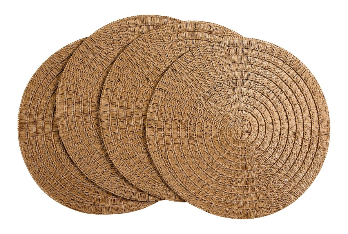 CANVAS Crochet Natural Placemats, Round, Hand-woven, 4-pk