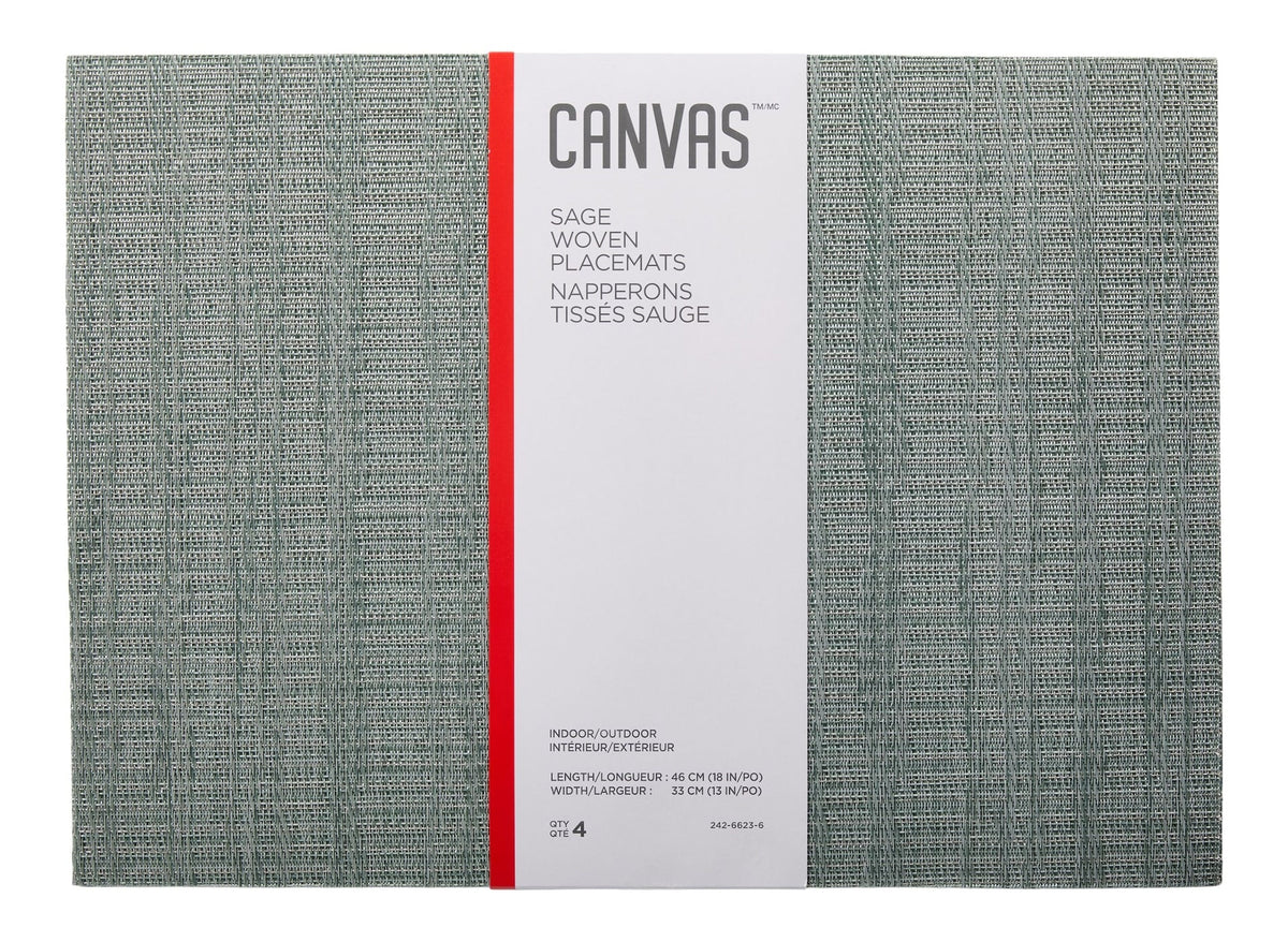 CANVAS Lurex Rectangle Textilene Woven Placemat, Sage, 13-in x 18-in, 4-pk