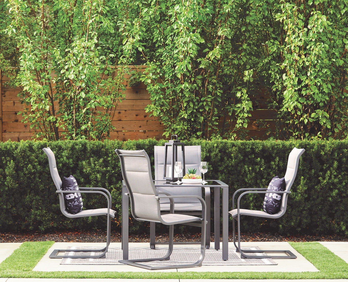 CANVAS Minden Steel Outdoor Patio Dining Set with Glass Top Table, Grey, 5-pc