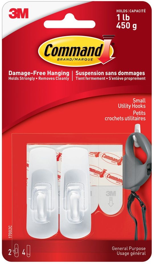 Command Small Utility Hooks Value Pack with Adhesive Strips, White, 1-lb, 2 Strips per Pack