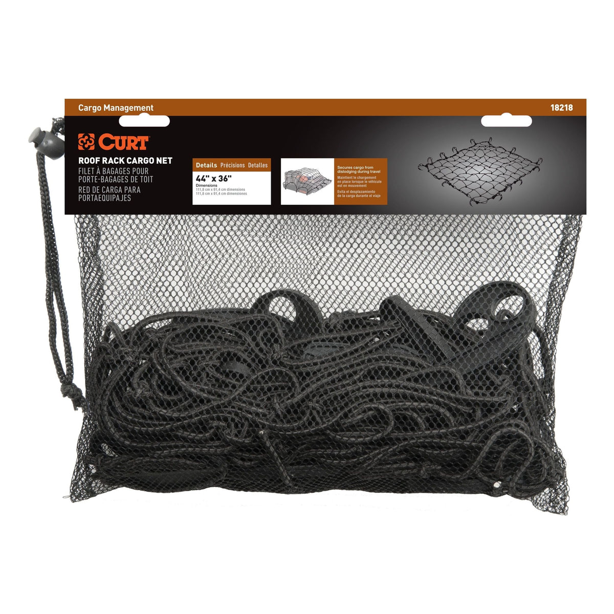 18218 Elastic Cargo Net with Hooks for Roof Basket, 44 x 36-in