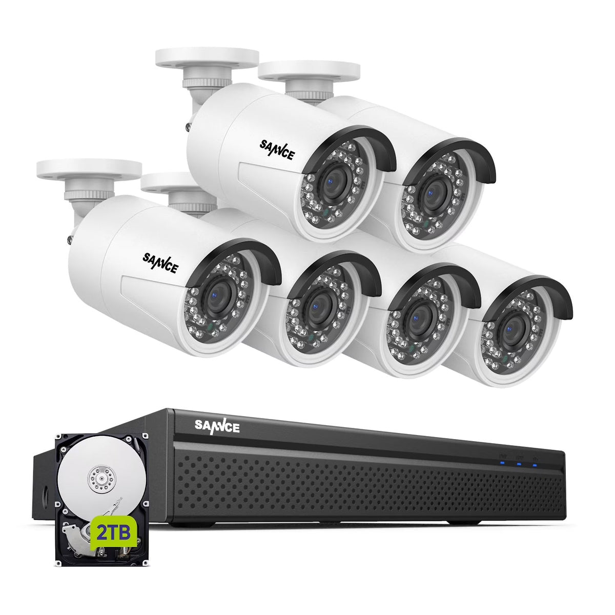 SANNCE 8CH 5MP Poe Home Security Camera System,2MP 8CH Poe NVR, 6pcs 1080P Outdoor Poe Cameras,No Hard Drive