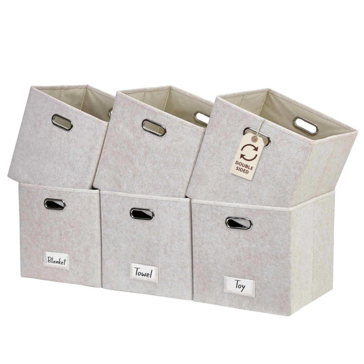 Collapsible Felt Storage Cube, 11-in, 6-pk, Beige
