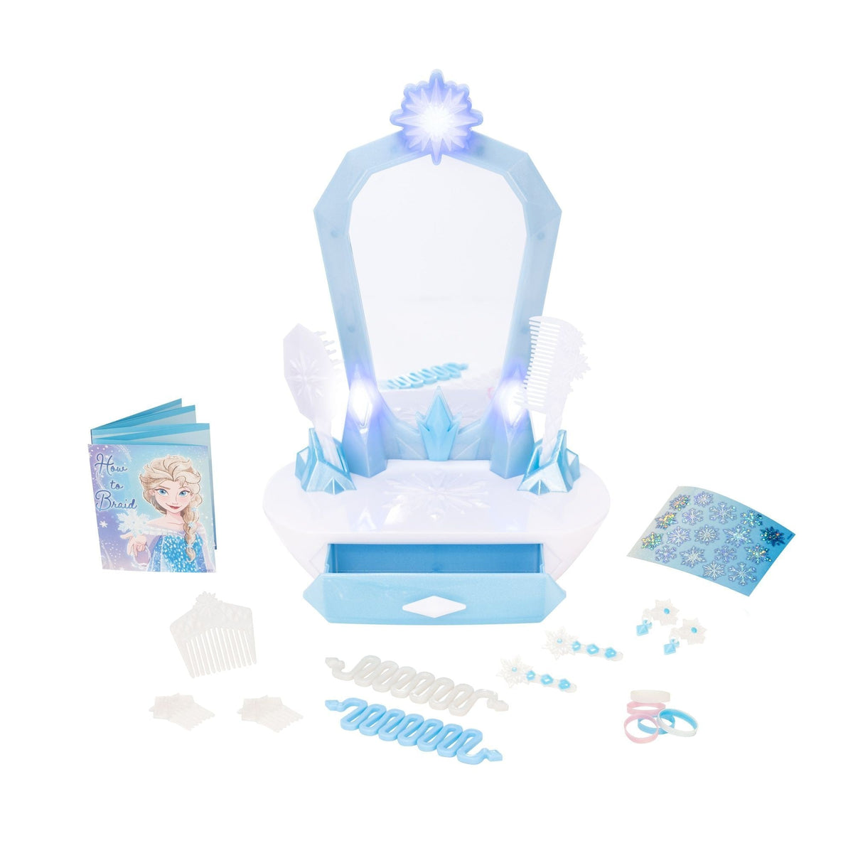 Frozen Elsa's Icy Magic Vanity Tabletop Playset with Sounds & Hair Accessories, Kids Ages 3+
