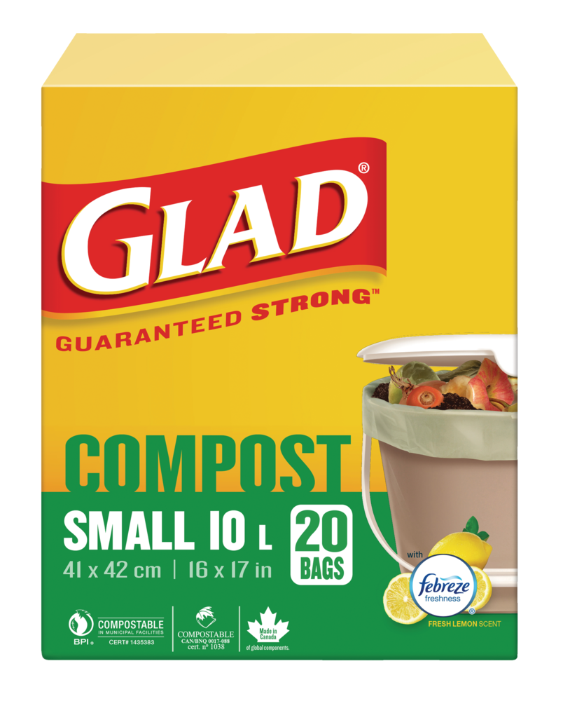 Glad Small 100% Compostable Lemon Scented Food Waste Bags, 20-pk, 10-L