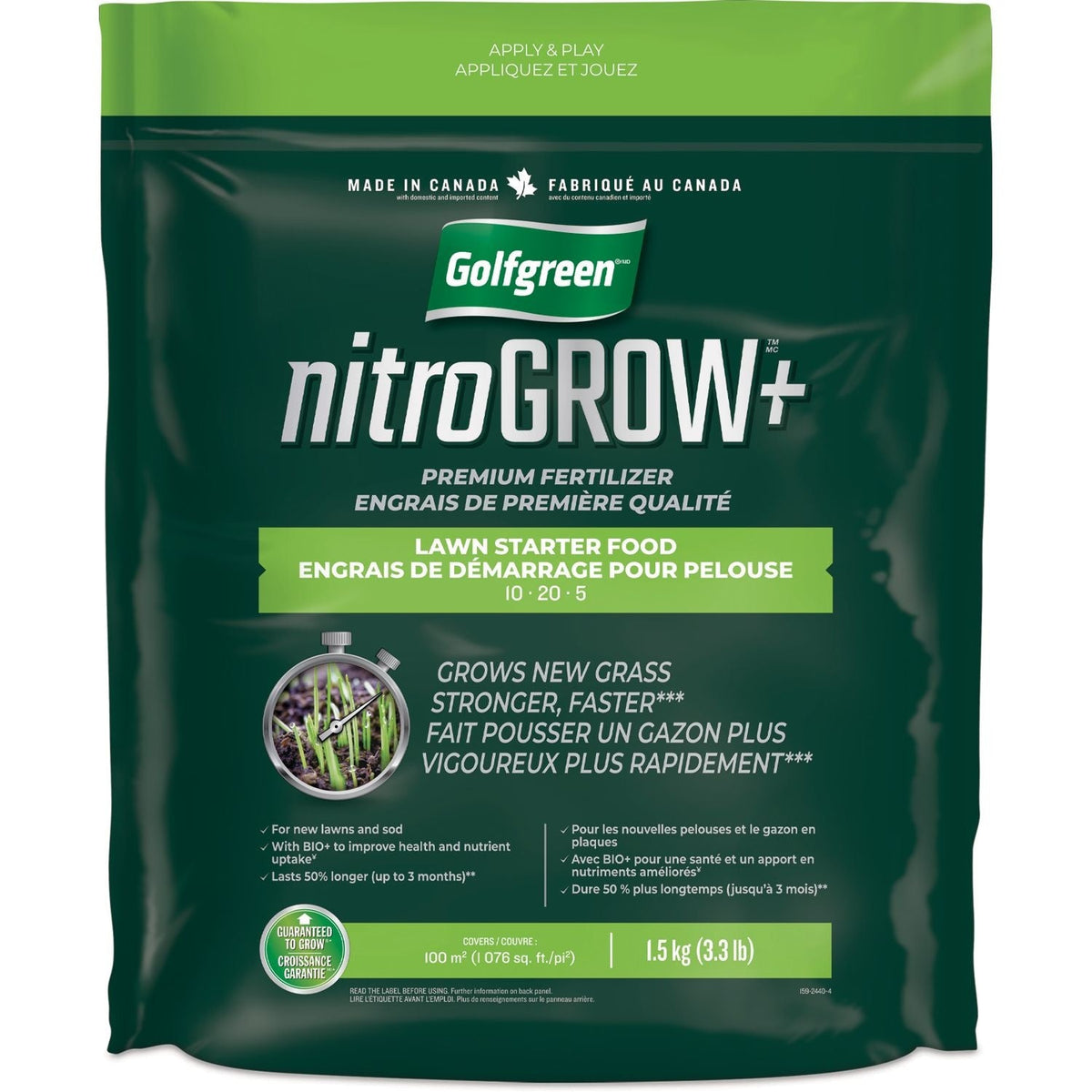 Nitrogrow+ Lawn Starter Premium Fertilizer,10-20-05, 1.5-kg