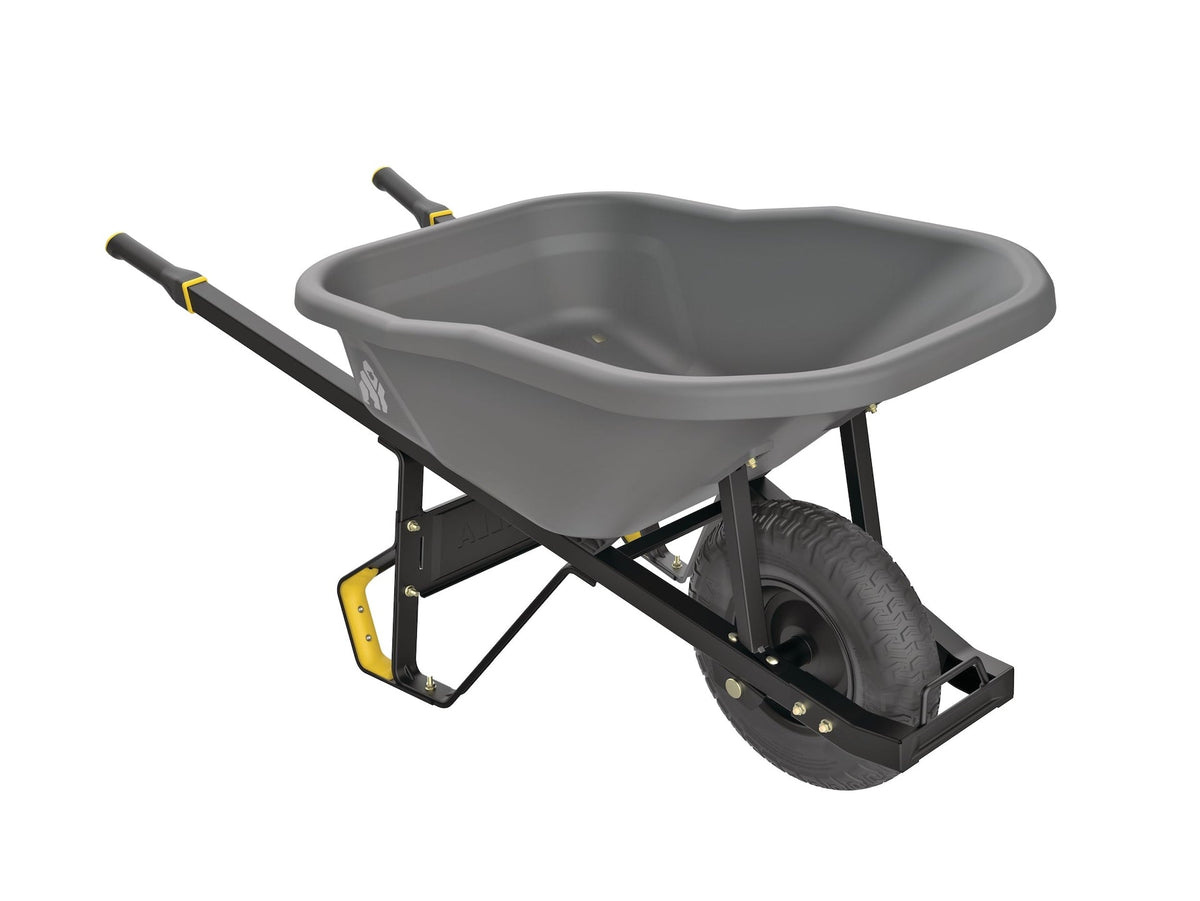 Pro Grade Heavy Duty Poly Tub Wheelbarrow, Poly/Plastic Tray, 6-cu-ft