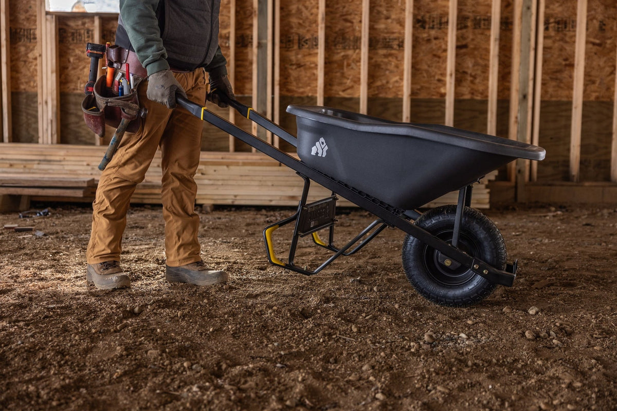Pro Grade Heavy Duty Poly Tub Wheelbarrow, Poly/Plastic Tray, 6-cu-ft