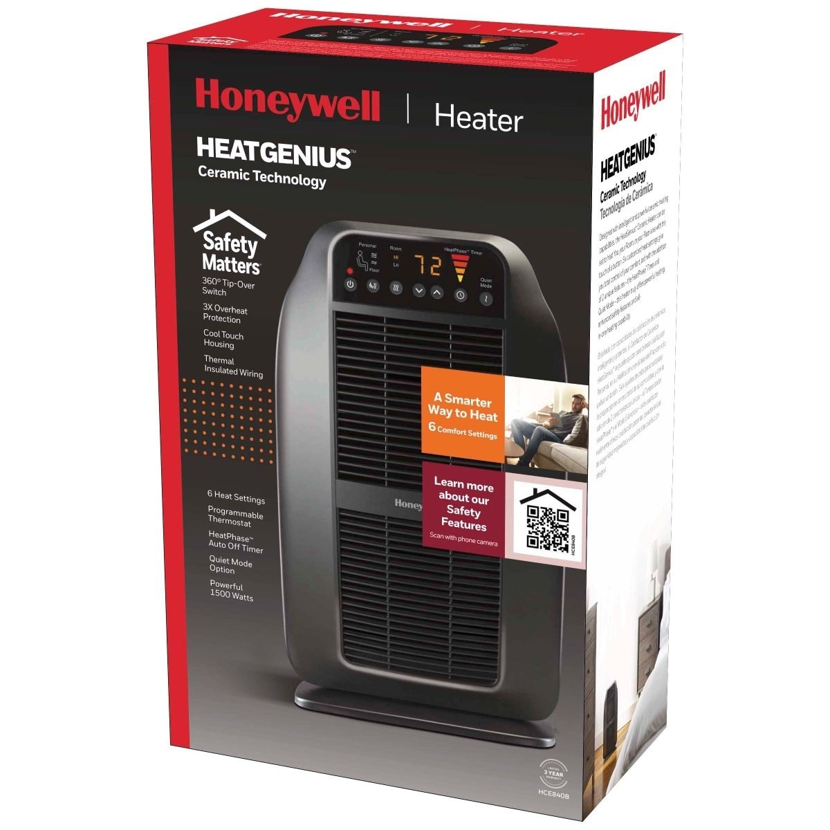 HCE840BC HeatGenius Multizone Ceramic Space Heater, 1500W, Black