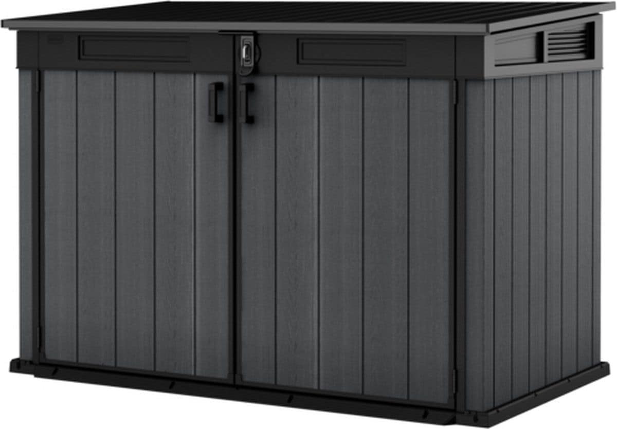 Cortina Mega Horizontal 2-Door Resin Outdoor Storage Shed with Built-In Ventilation & Open Roof/Lid, Grey, 533-Gal