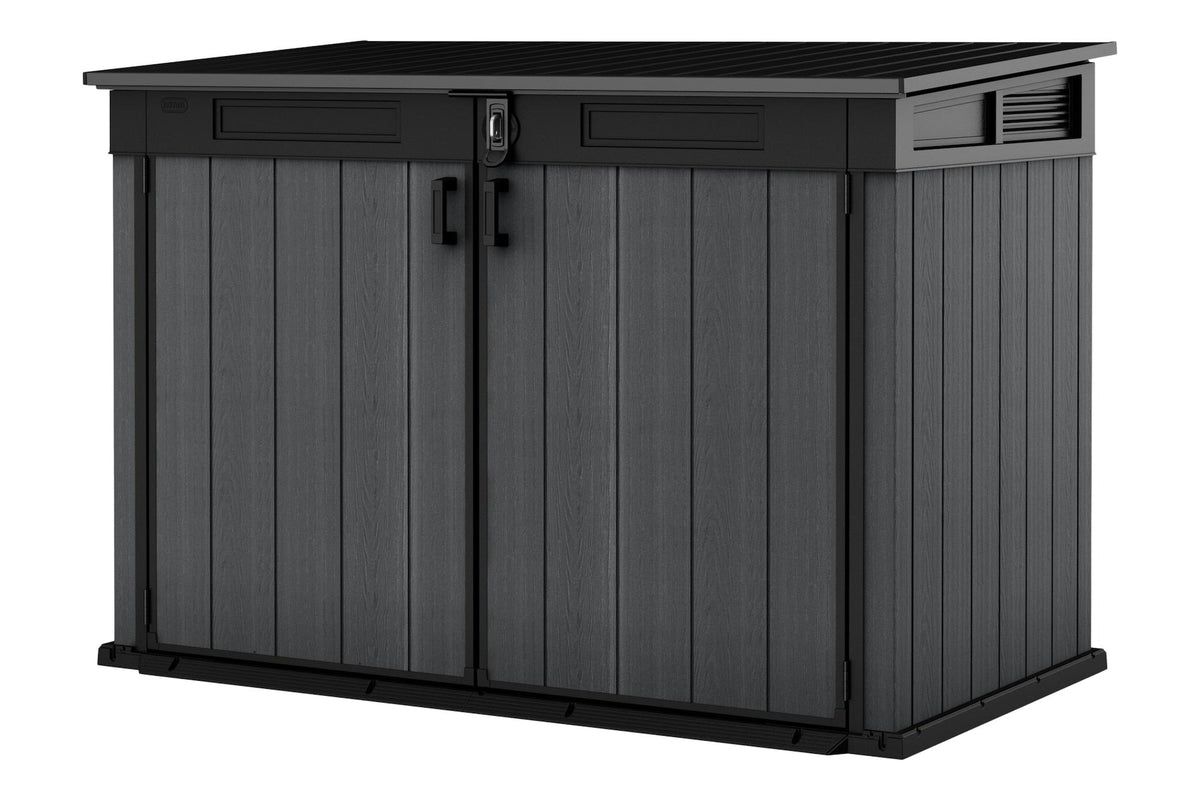 Cortina Mega Horizontal 2-Door Resin Outdoor Storage Shed with Built-In Ventilation & Open Roof/Lid, Grey, 533-Gal