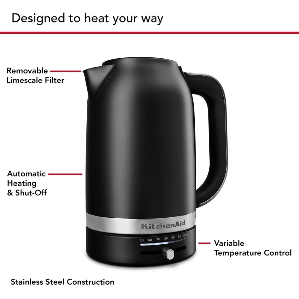 Electric Kettle with Swivel Base, Matte Black, 1.7-L