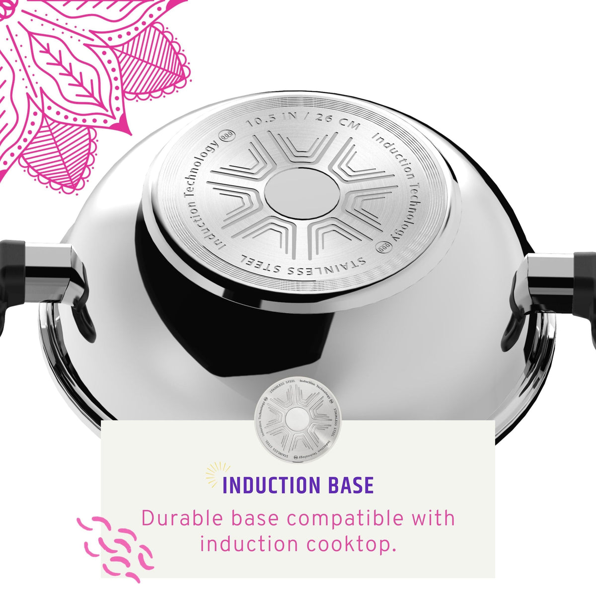3.4qt Stainless Steel Karahi with lid 26cm 10.25in