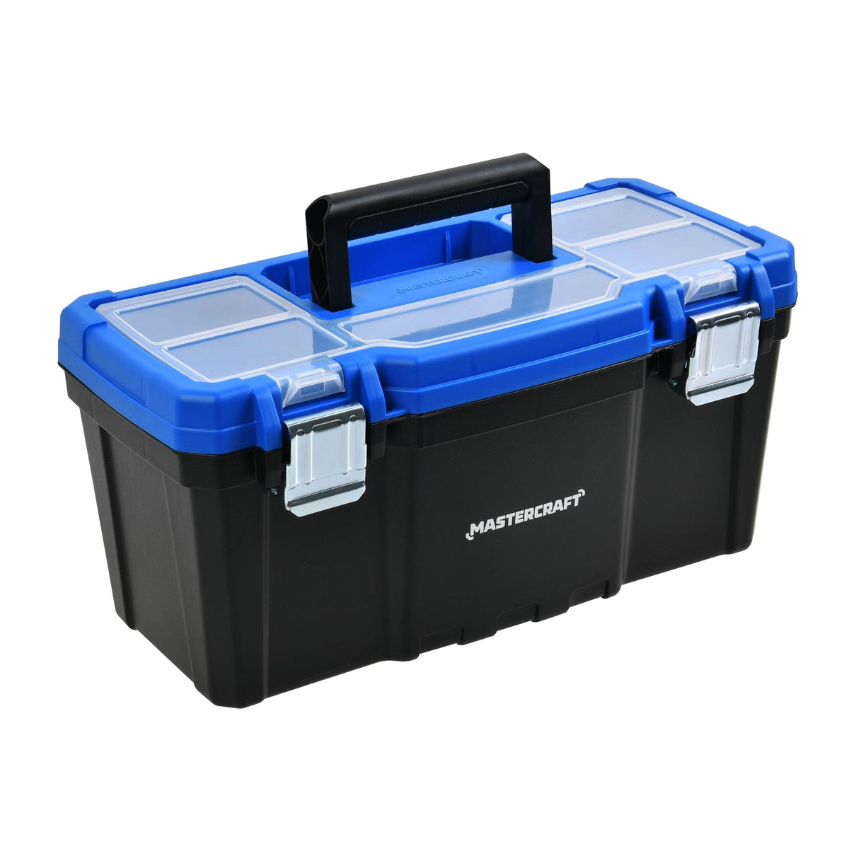 Portable Plastic Tool Box with Removable Tray & Tray Top, Blue, 16-in