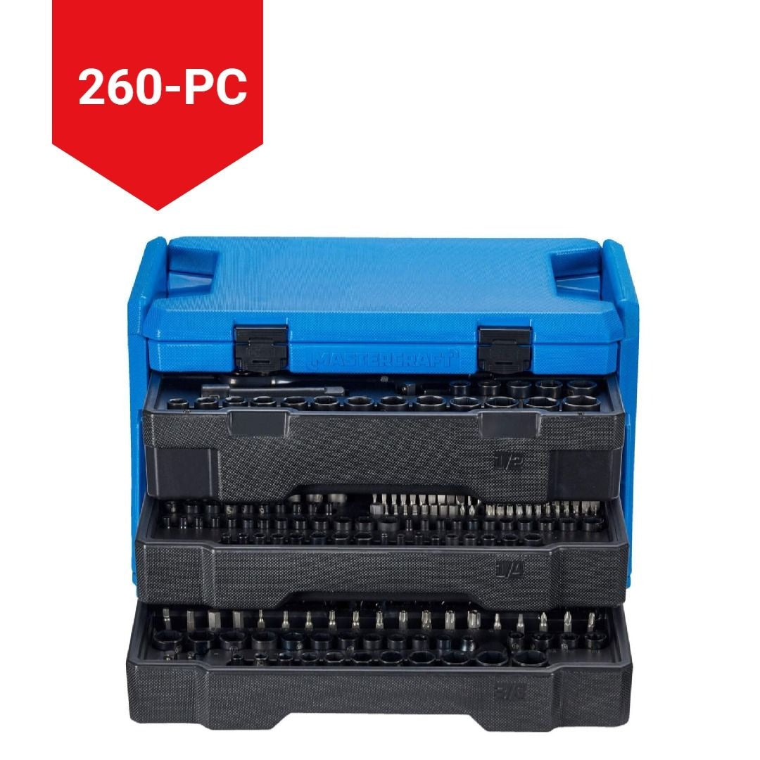 Socket Set, SAE/Metric, CRV, Black Steel Finish, 260-pc