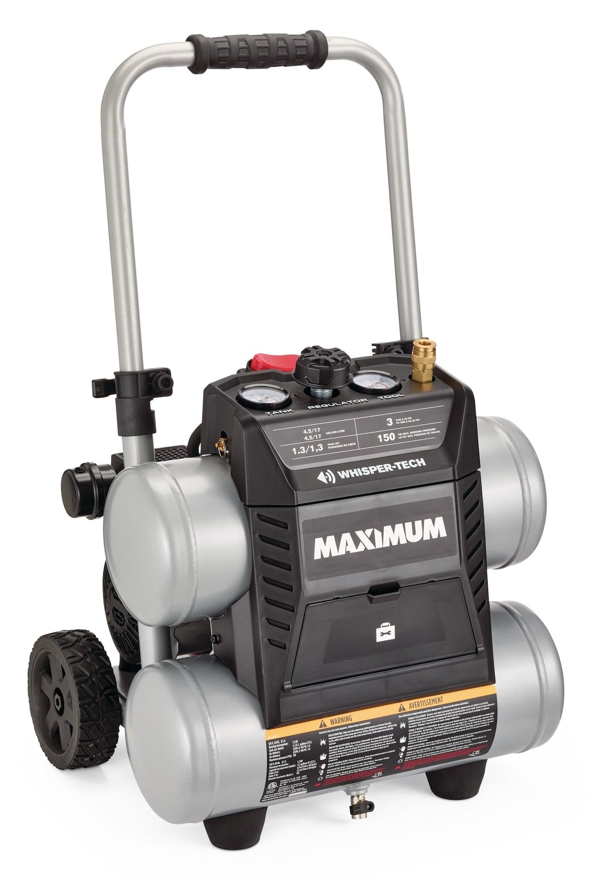 MAXIMUM 4.5-Gallon Quiet Air Compressor, 150 PSI, 1.3 HP