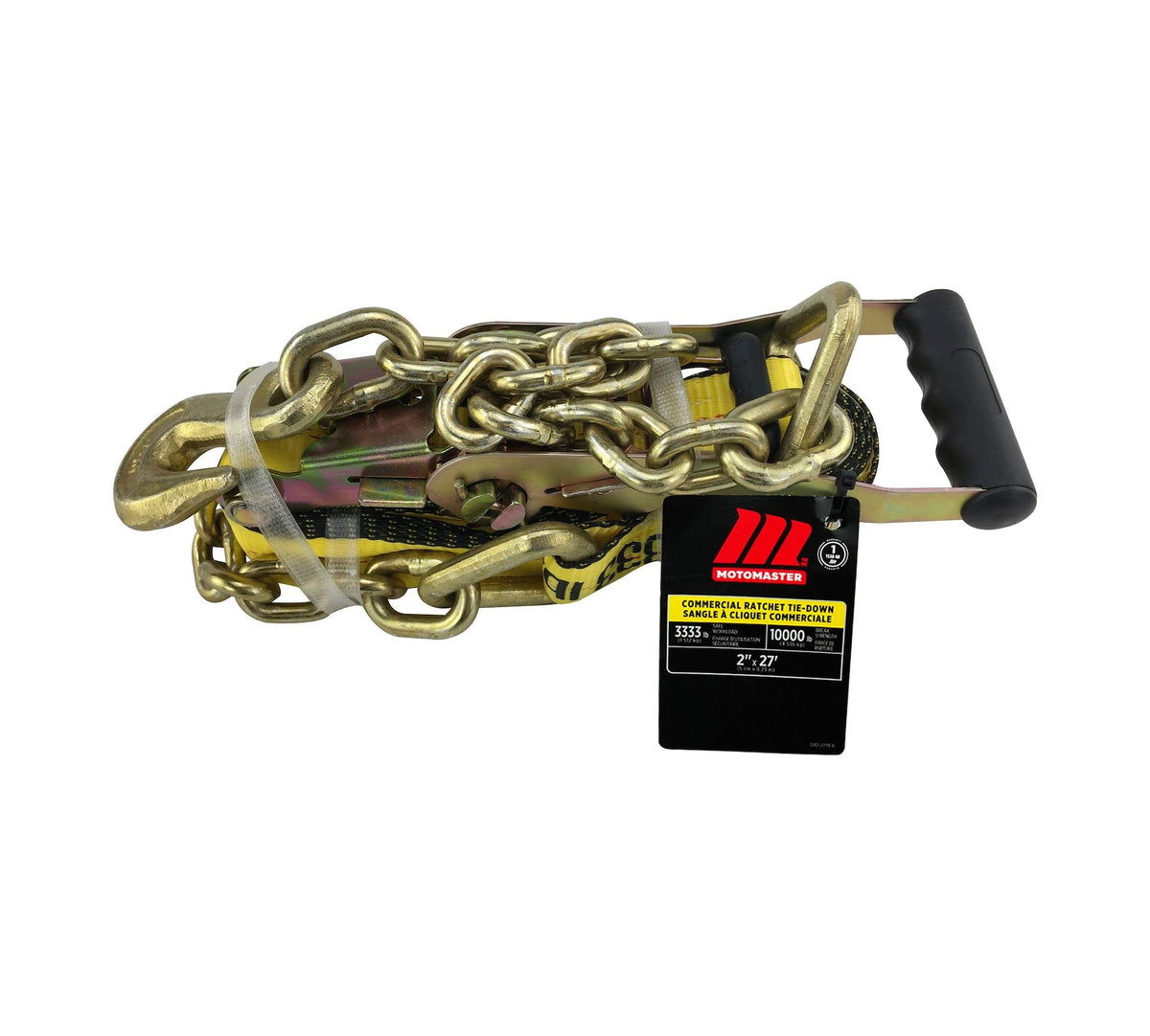 10,000-lb Commercial Ratchet Tie Down Strap, with 18-in Chain, 2-in x 27-ft