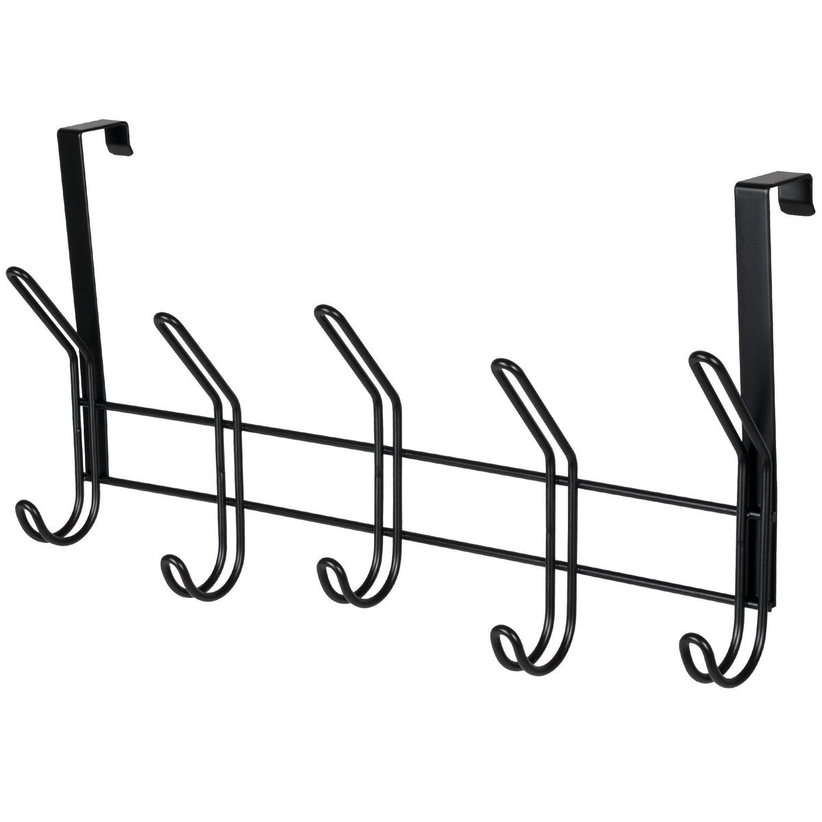 19" Over The Door Double Metal 5 Hook, Black