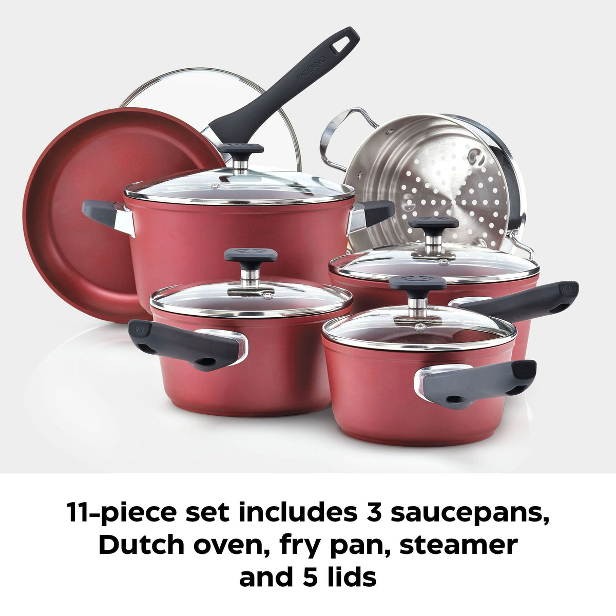 Classic Cookware Set, Non-Stick, Maroon, 11-pc