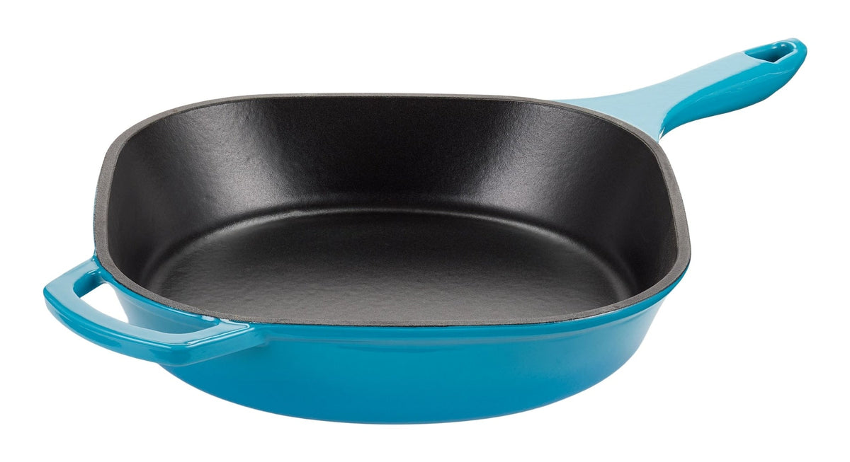 Enameled Cast Iron Frying Pan, Turquoise Blue, 10-in
