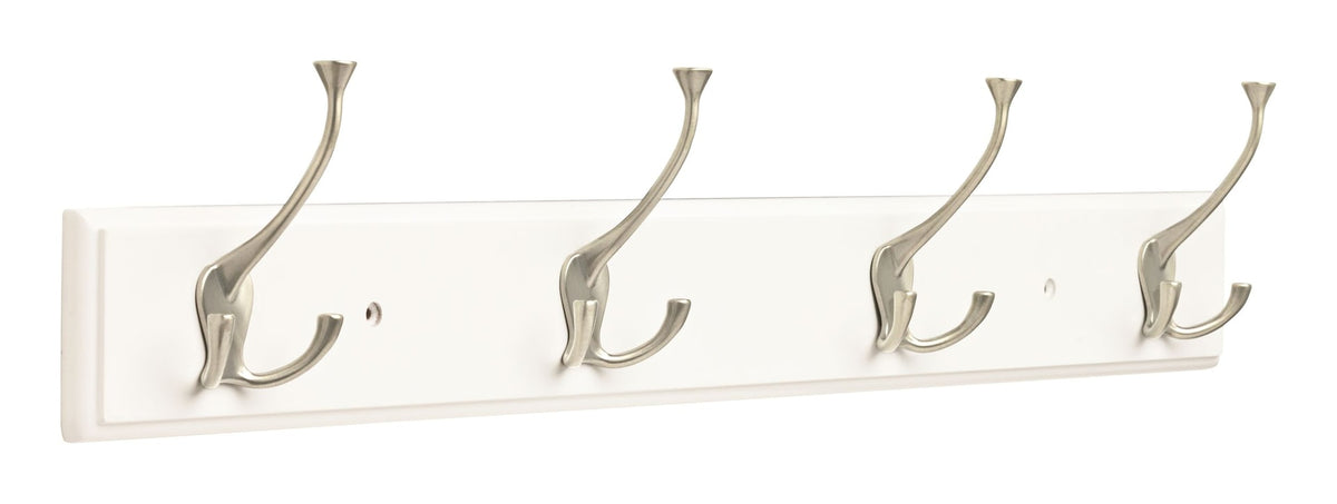 Stainless Steel 4-Tri Hook Rail, White/Silver, 27-in