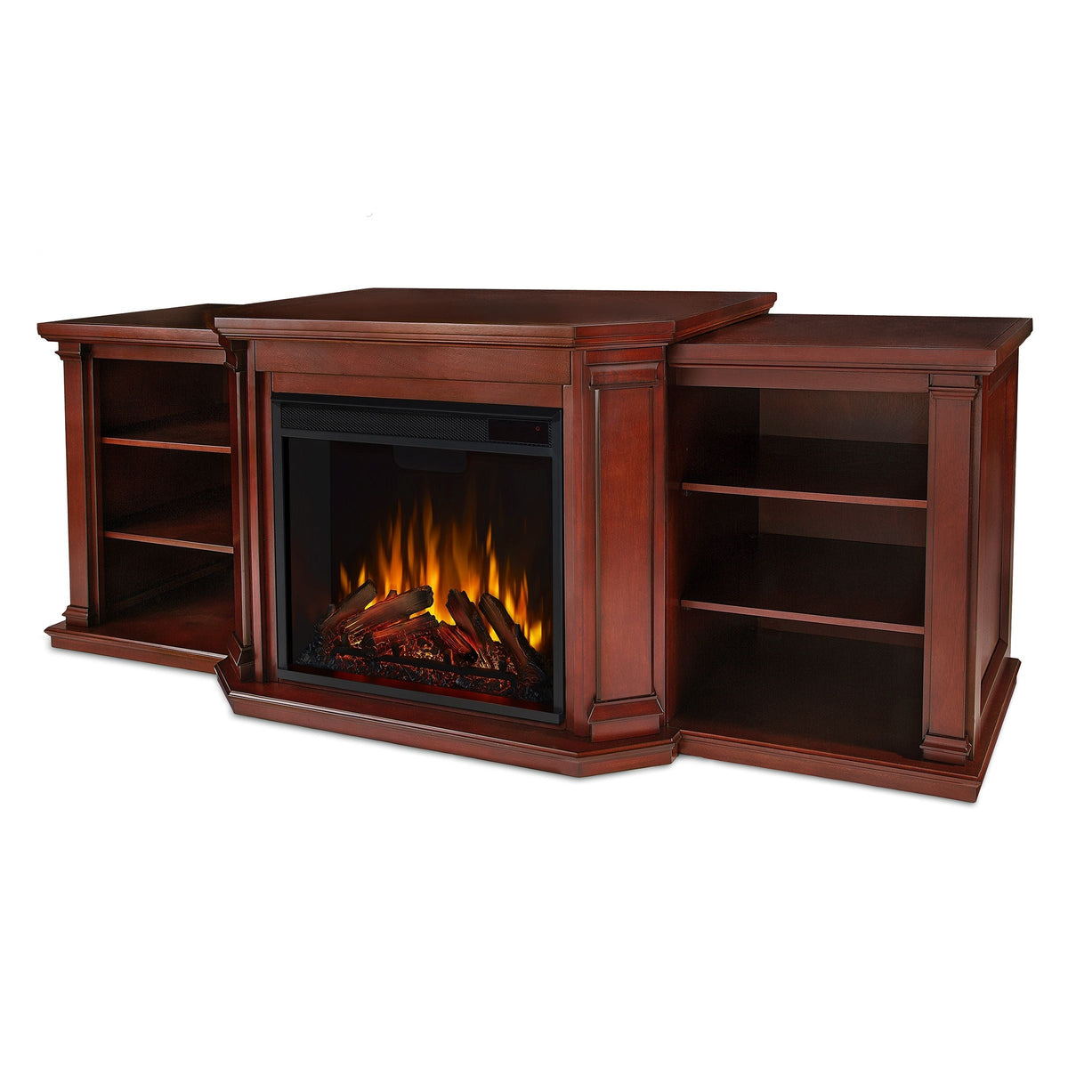 Valmont Media Indoor Electric Fireplace TV Stand, 74-in, 1500W, Includes Remote Control & Firebox, Dark Mahogany