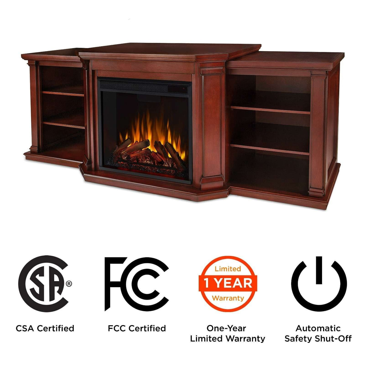 Valmont Media Indoor Electric Fireplace TV Stand, 74-in, 1500W, Includes Remote Control & Firebox, Dark Mahogany