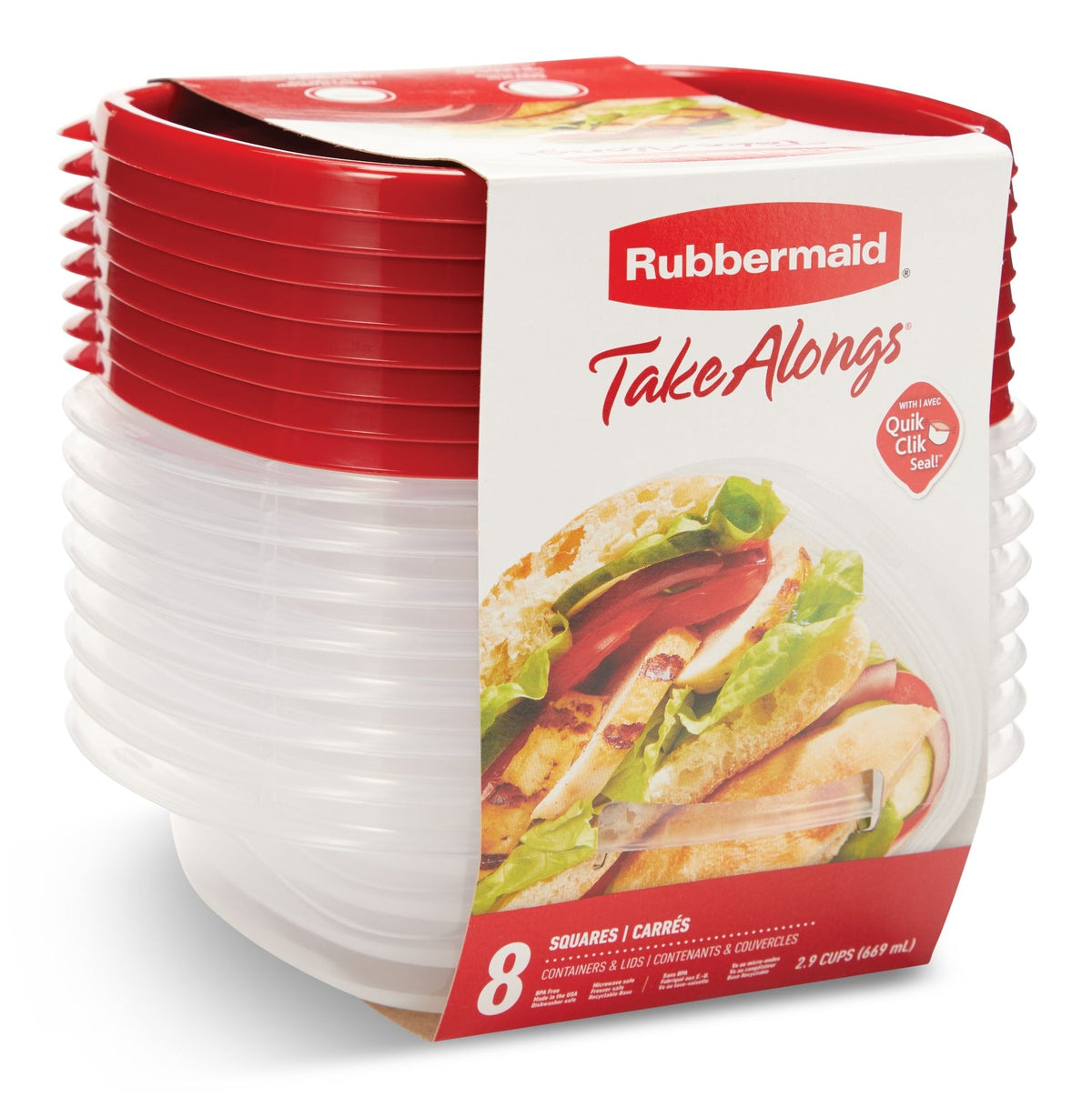 Square Plastic Food Storage Container with Lids, 669 mL (2.9 Cup), 8 Count