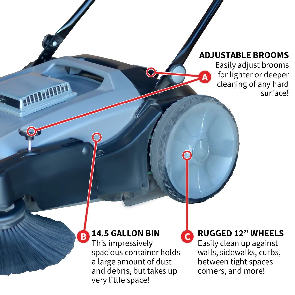 Commercial Push Sweeper & Hard Floor Cleaner, 38-in