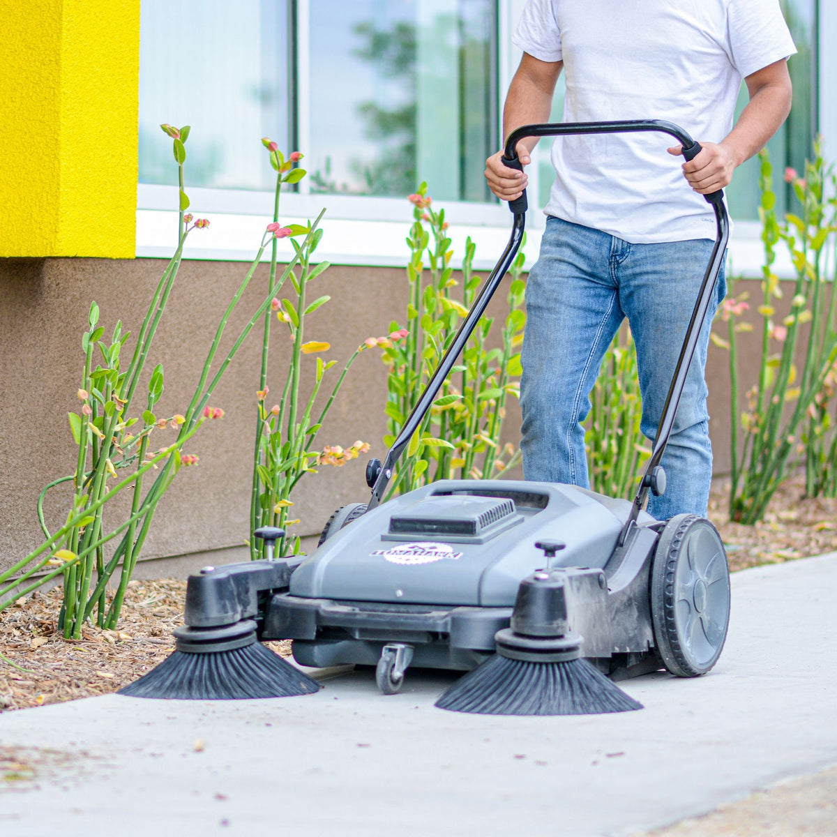 Commercial Push Sweeper & Hard Floor Cleaner, 38-in