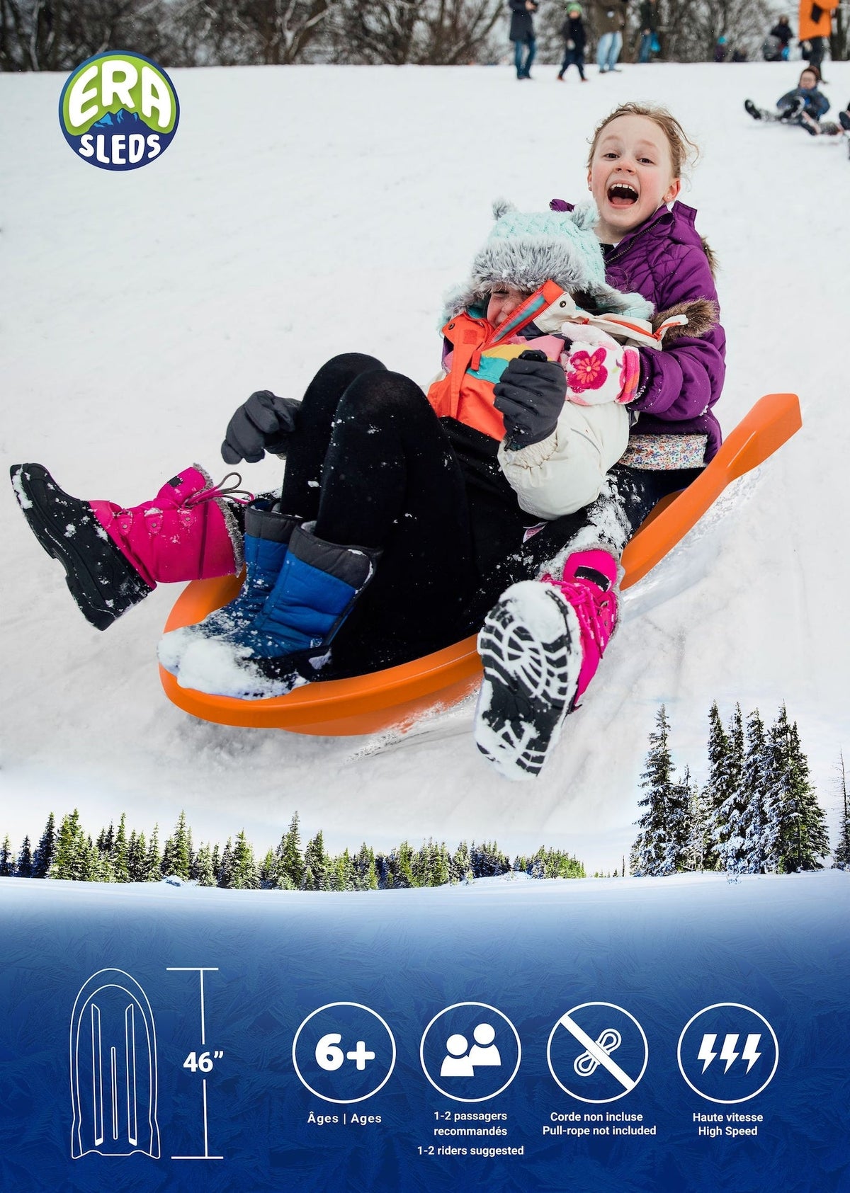 Torpedo Kids' 2-Person Lightweight Plastic Winter Snow Sled Toboggan
