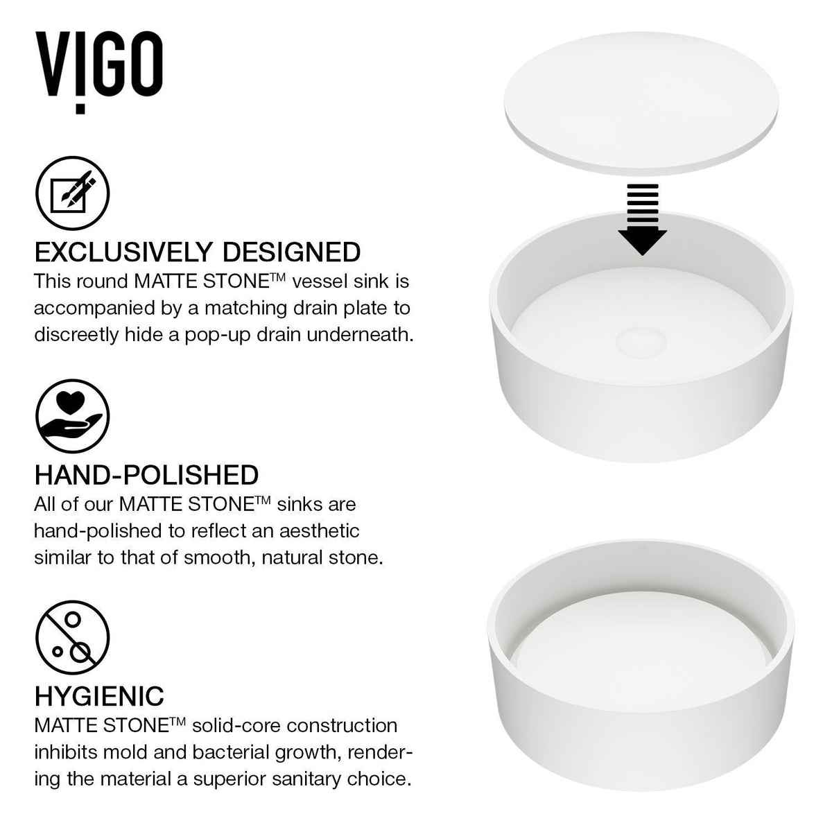 Anvil Round White Composite Bathroom Sink/Basin Set with Cass Wall Mount Faucet and Pop-Up Drain