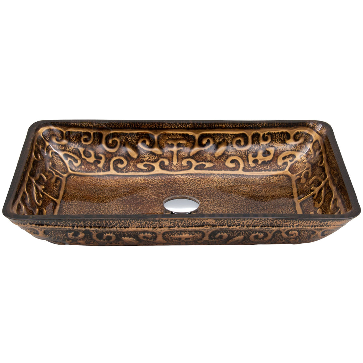 Glass Rectangular Vessel Bathroom Sink/Basin with Rounded Edges & Deep Bowl, Gold