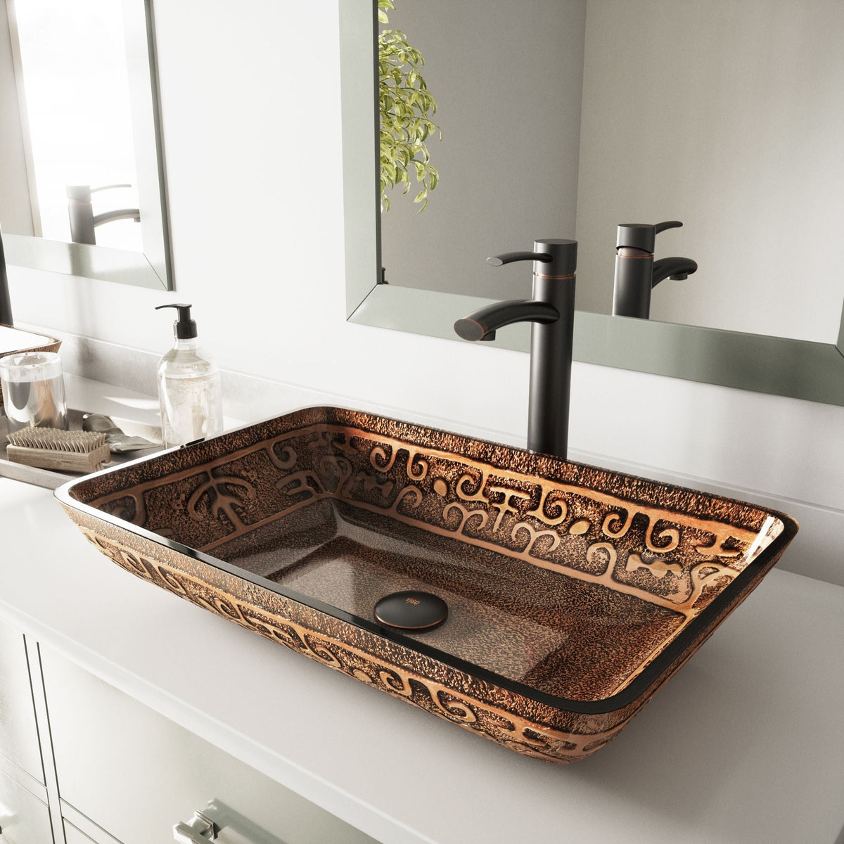 Glass Rectangular Vessel Bathroom Sink/Basin with Rounded Edges & Deep Bowl, Gold