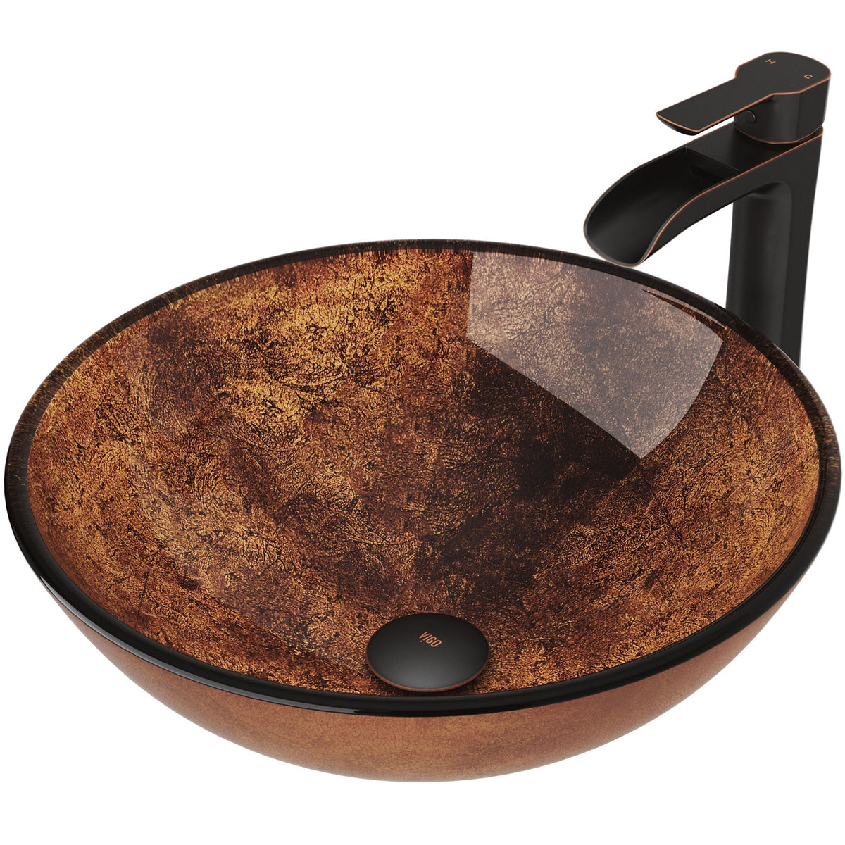 Glass Russet Brown Bathroom Sink/Basin Set with Niko Faucet and Round Vessel