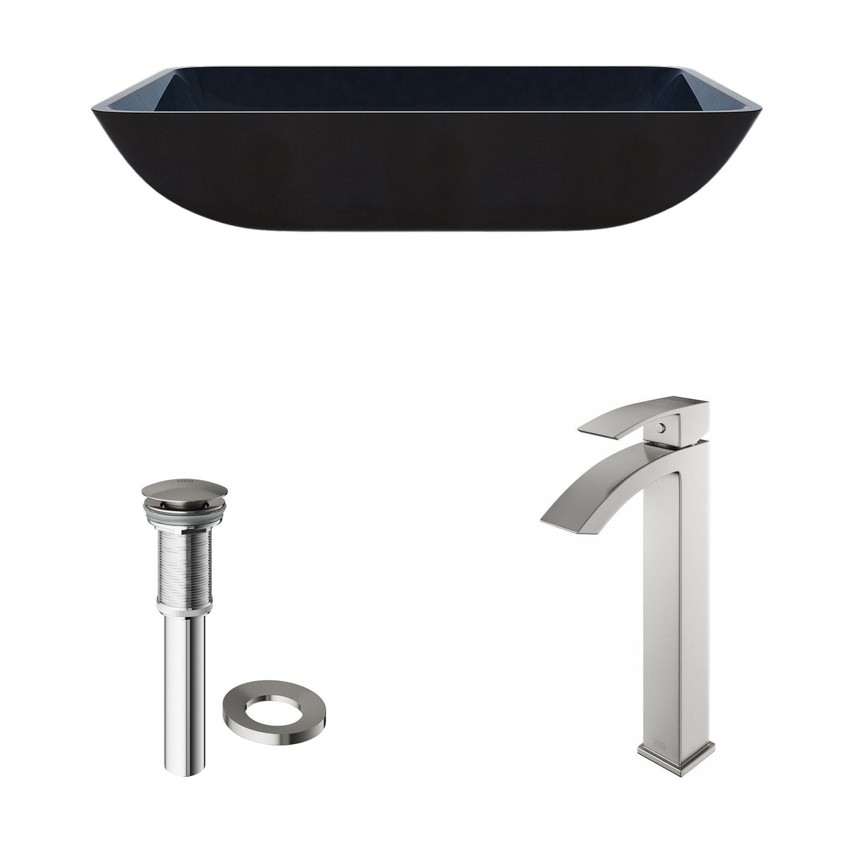 Glass Turquoise Water Bathroom Sink/Basin Set with Duris Faucet and Rectangular Vessel