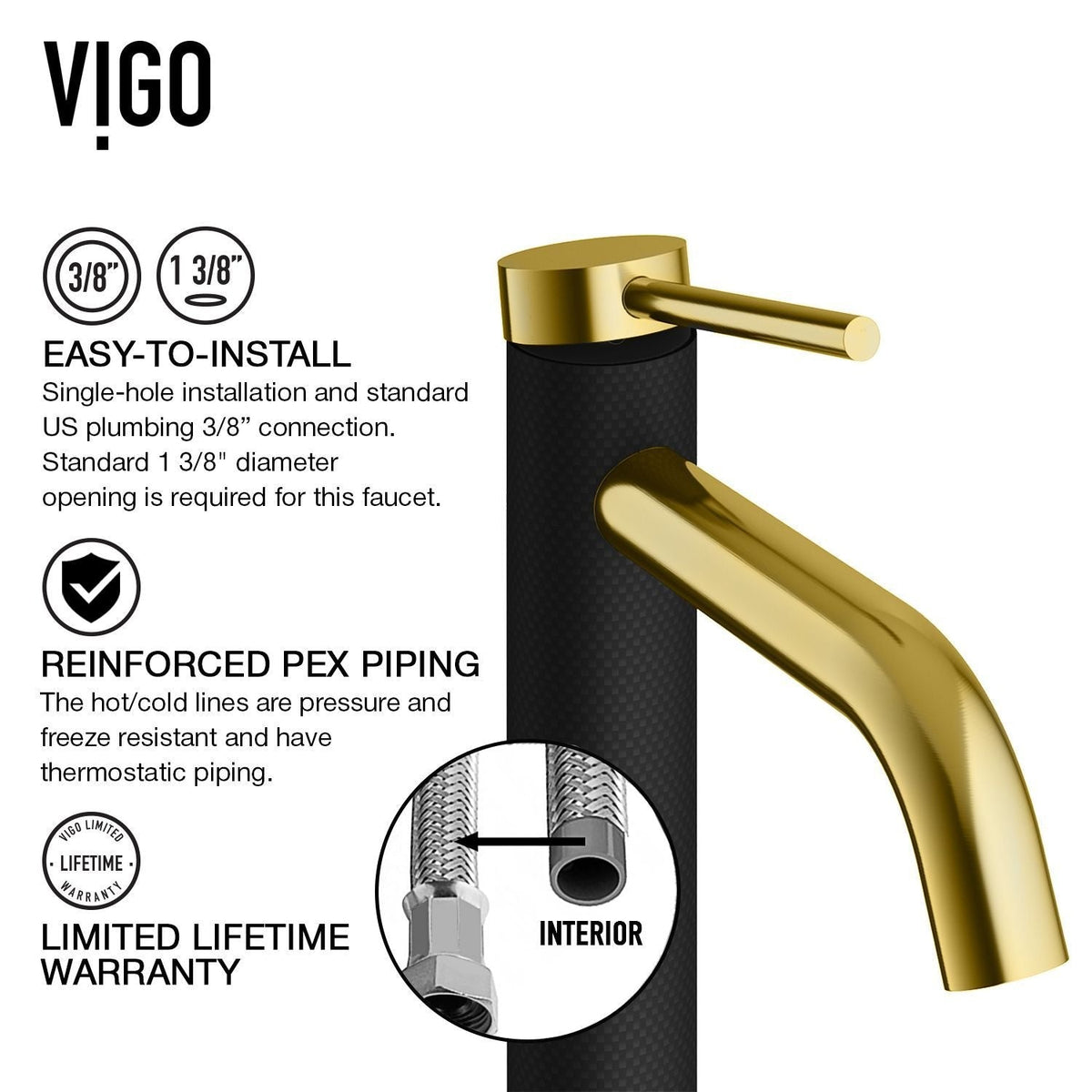 Lexington 8-in Gold/Carbon Fiber Vessel Bathroom Faucet