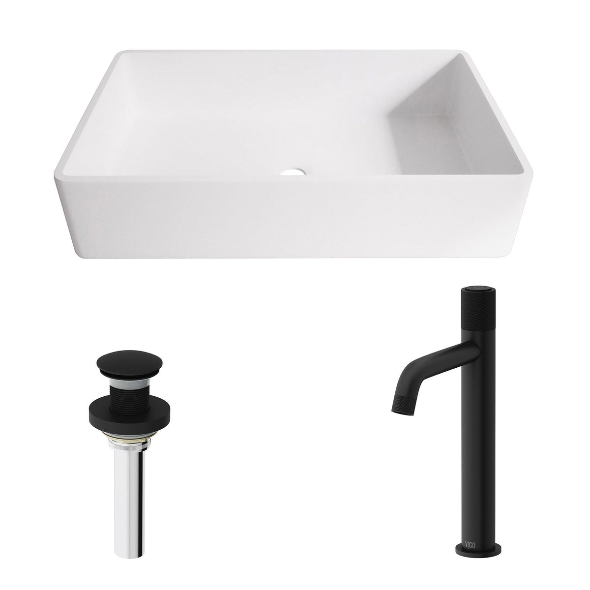 Magnolia White Bathroom Sink/Basin Set with Apollo Faucet and Rectangular Composite Vessel