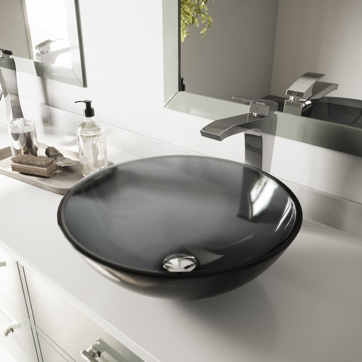Sheer Glass Round Vessel Bathroom Sink/Basin with Deep Bowl, Black