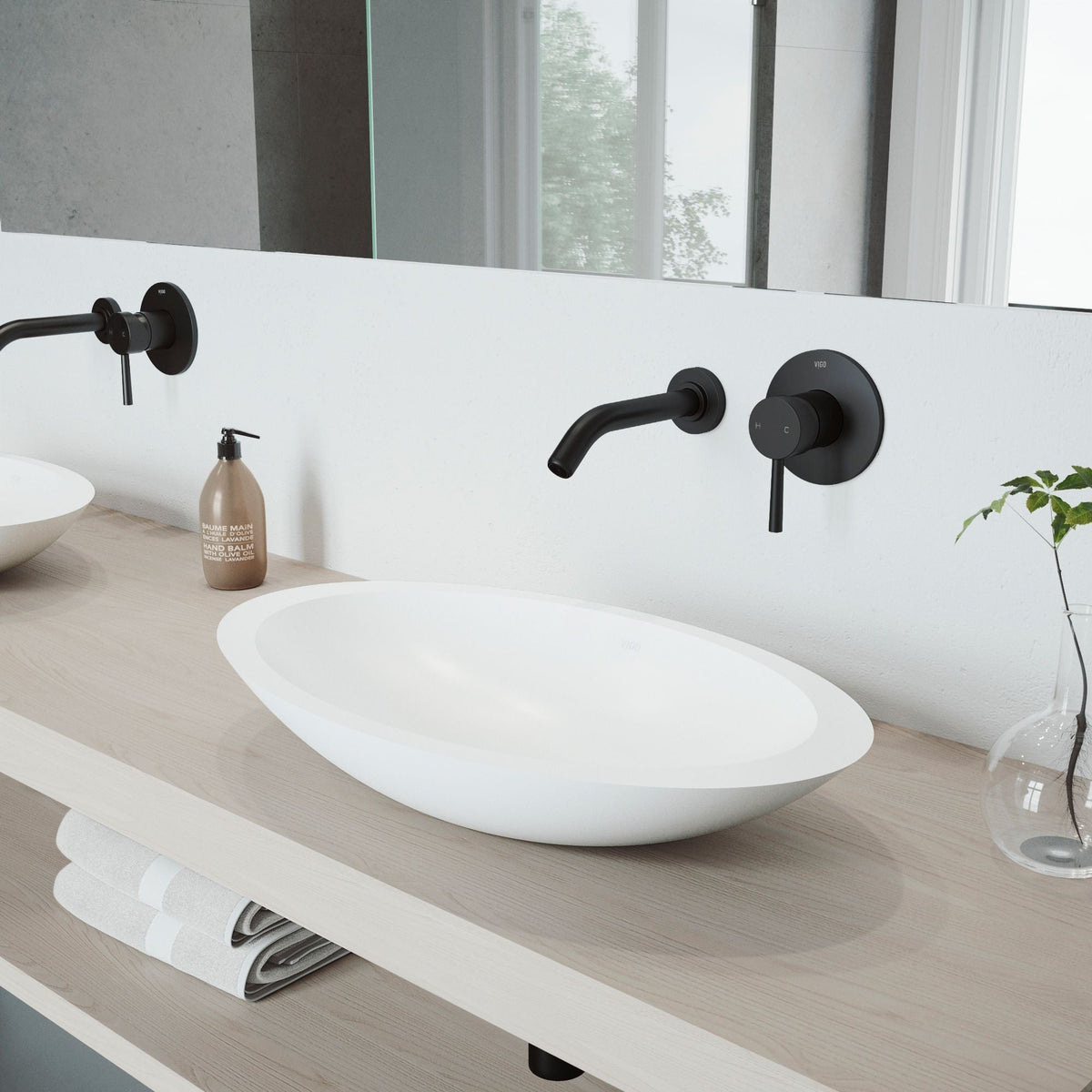 Wisteria White Bathroom Sink Set with Matte Black Olus Faucet