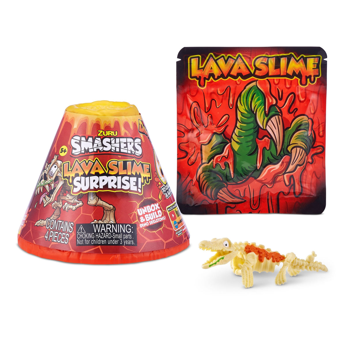 Volcano Lava Slime with Dinosaur Toy Favour, Multi-Coloured, 4-pk, Ages 5+, for Arts & Crafts/Birthday Favour
