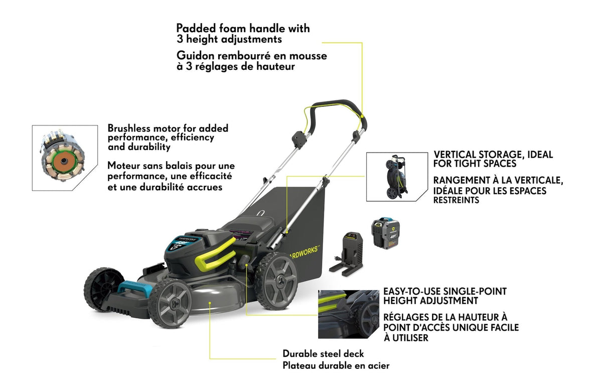48V 3-in-1 Cordless Brushless Push Lawn Mower, 20-in with 5Ah Battery & Charger