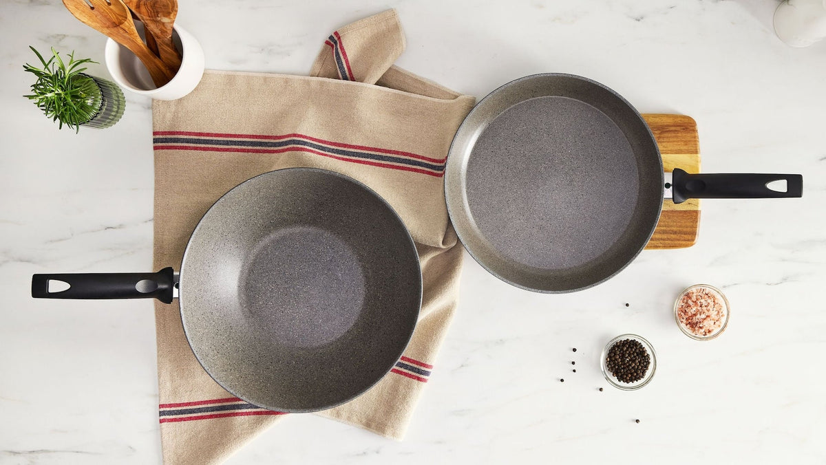 3-Piece Frying Set with 28-cm Frypan and 30-cm Wok