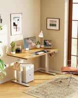Height Adjustable Electric Standing Desk, 40 x 24 Inches Sit Stand up Desk, Small Memory Computer Home Office Desk with Two-Piece Desktop (Light Vintage Brown)