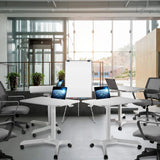 Portable laptop desk cart (3 feet 8 inches) - Mobile rolling desk - Computer projector cart - Adjustable height foldable mobile folding table - White mobile frame with brake wheels