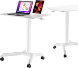 Portable laptop desk cart (3 feet 8 inches) - Mobile rolling desk - Computer projector cart - Adjustable height foldable mobile folding table - White mobile frame with brake wheels